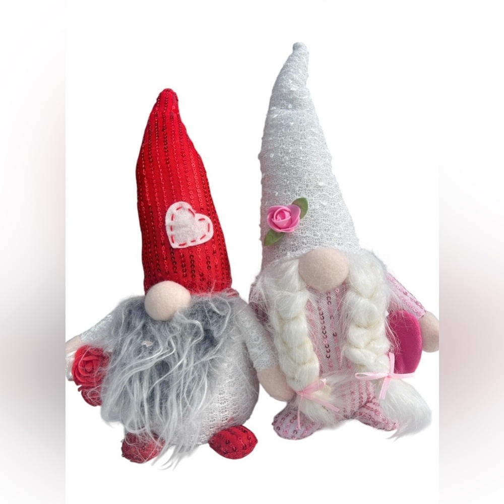 Valentine Gnome Couple Plush Holiday Decorations - Pink & Red